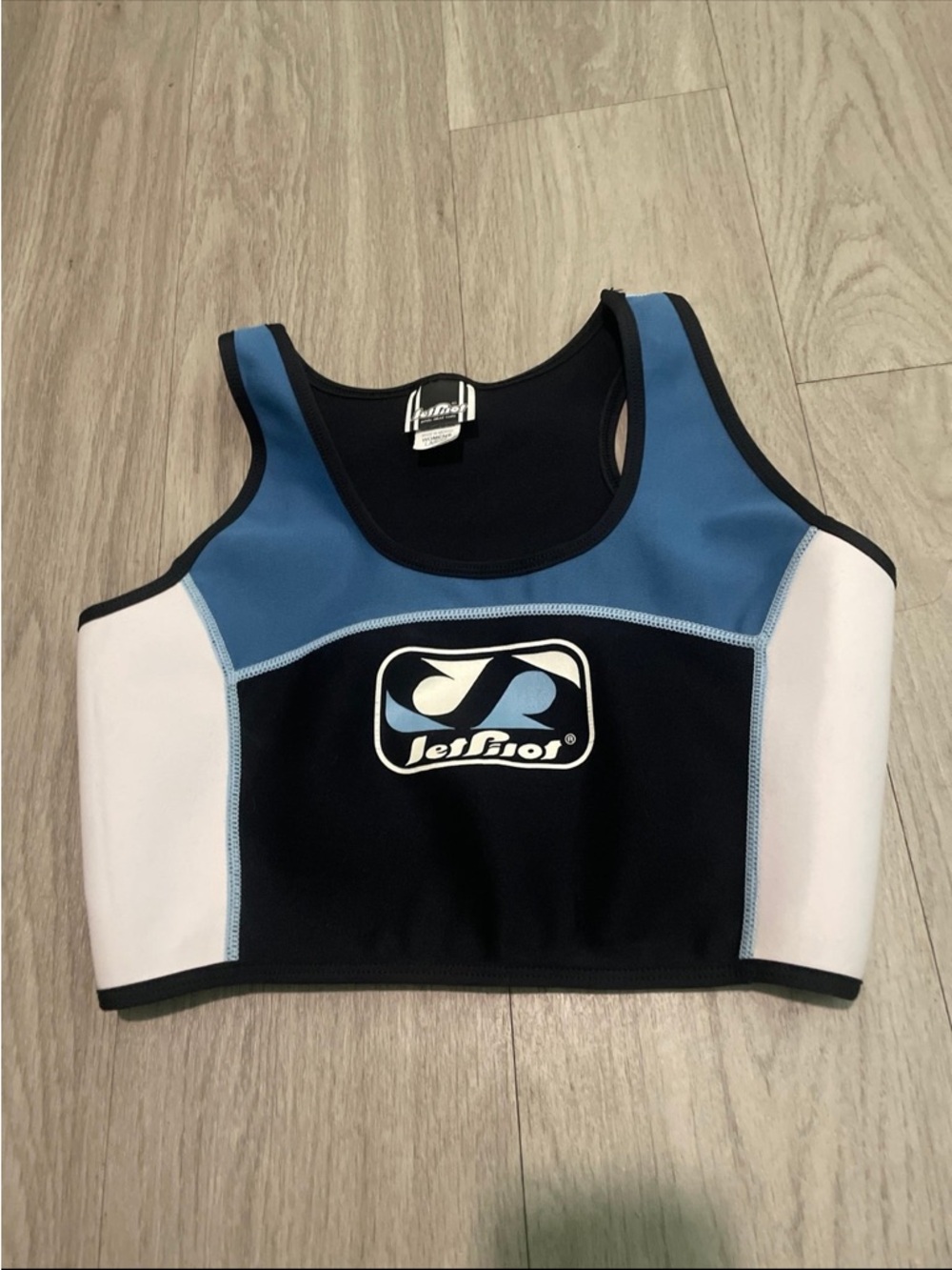 JetPilot Colorblock Neoprene Sport Crop Top - Blue/Black/White